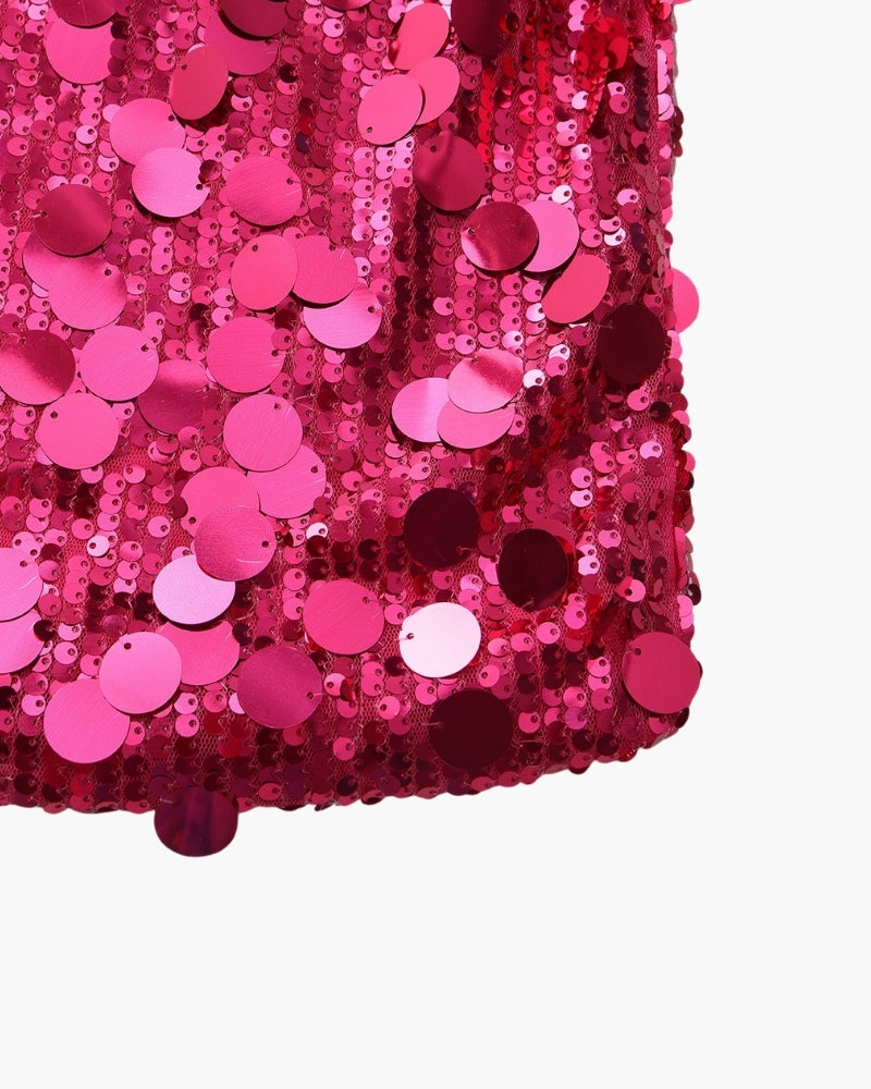 Vestido curto de festa com lantejoulas