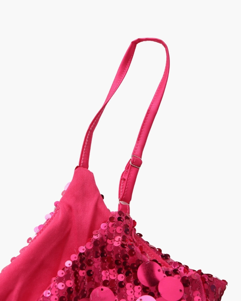 Vestido curto de festa com lantejoulas