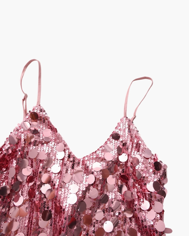 Vestido curto de festa com lantejoulas