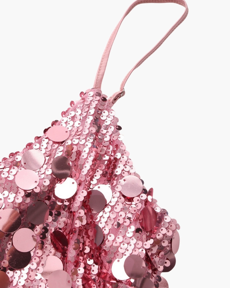 Vestido curto de festa com lantejoulas