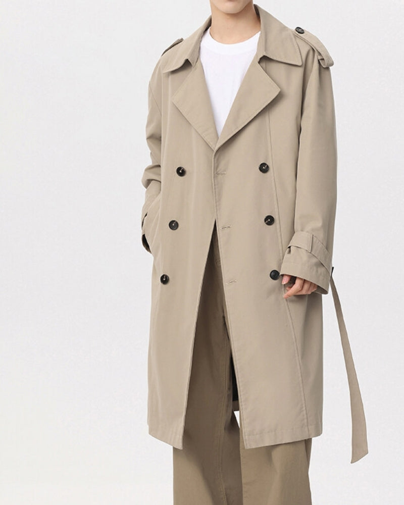 Trench coat clássico de abotoamento duplo