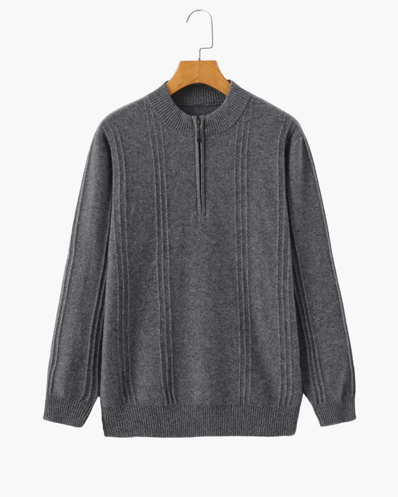 Blusa de malha canelada 100% cashmere com meio zíper