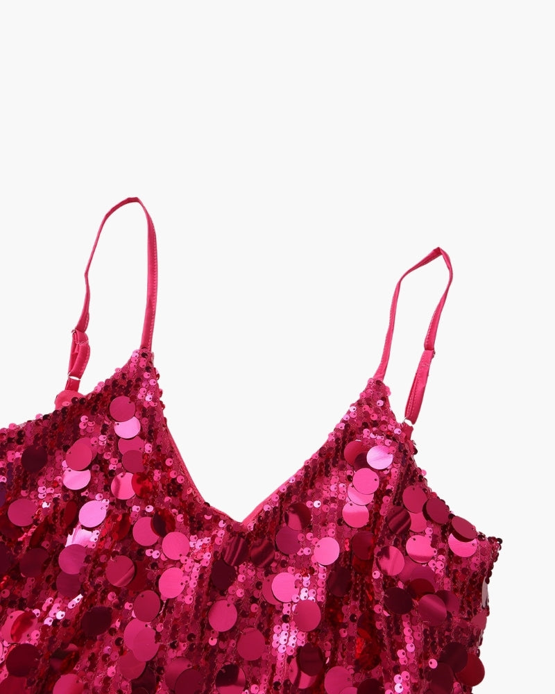 Vestido curto de festa com lantejoulas