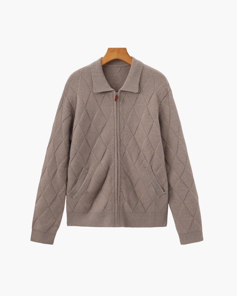 Cardigã Heritage com zíper em tricô de diamante