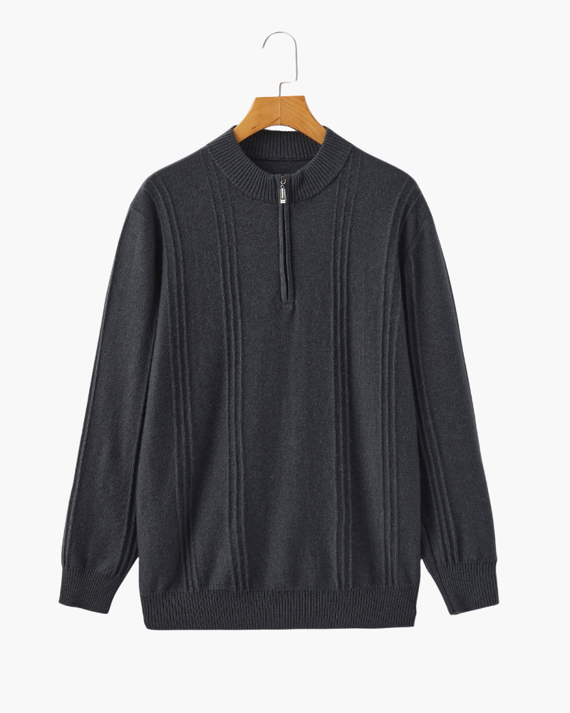 Blusa de malha canelada 100% cashmere com meio zíper