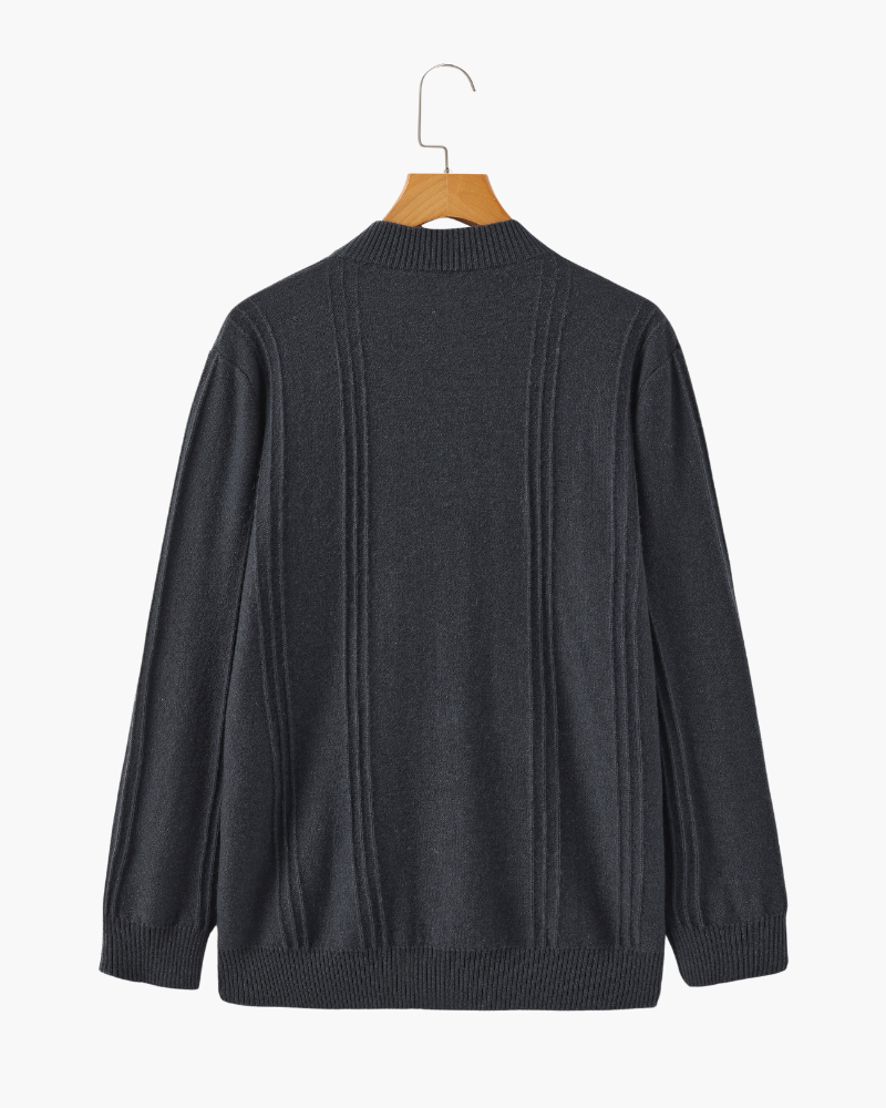 Blusa de malha canelada 100% cashmere com meio zíper
