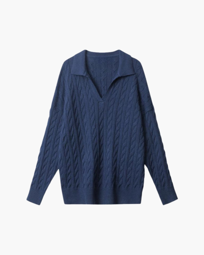 Suéter de malha de lã premium com decote em V