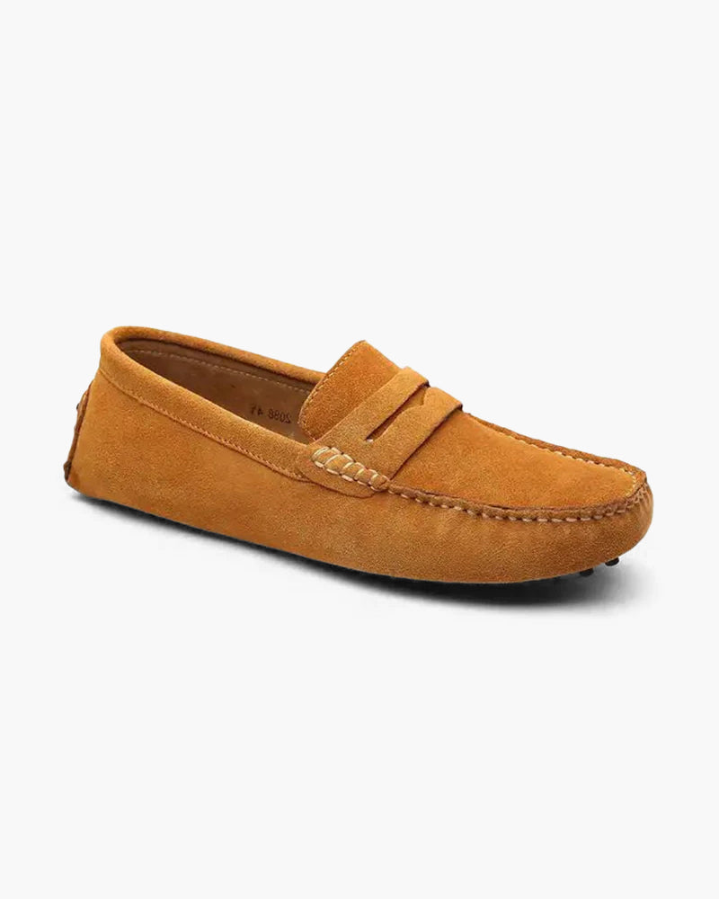 Caramel suede loafers by Pianizzo — handcrafted elegance for men