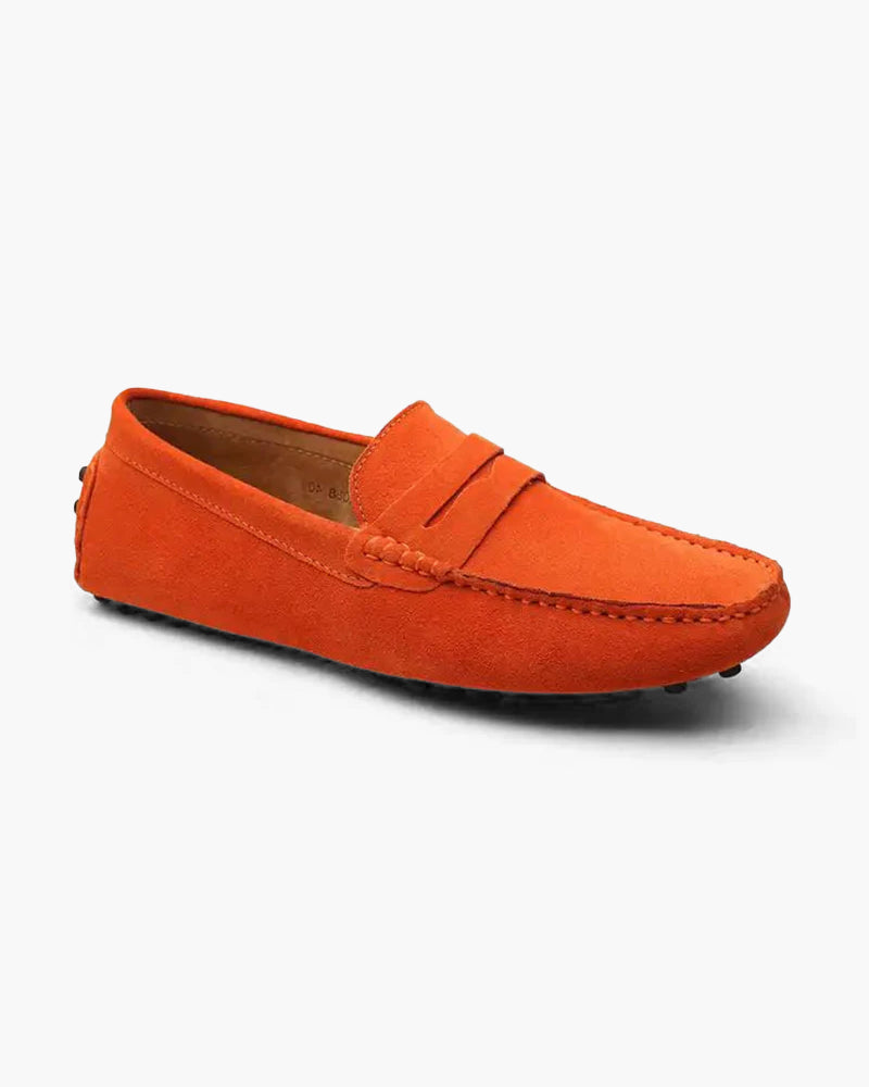 Orange suede loafers — unique handcrafted design by Pianizzo